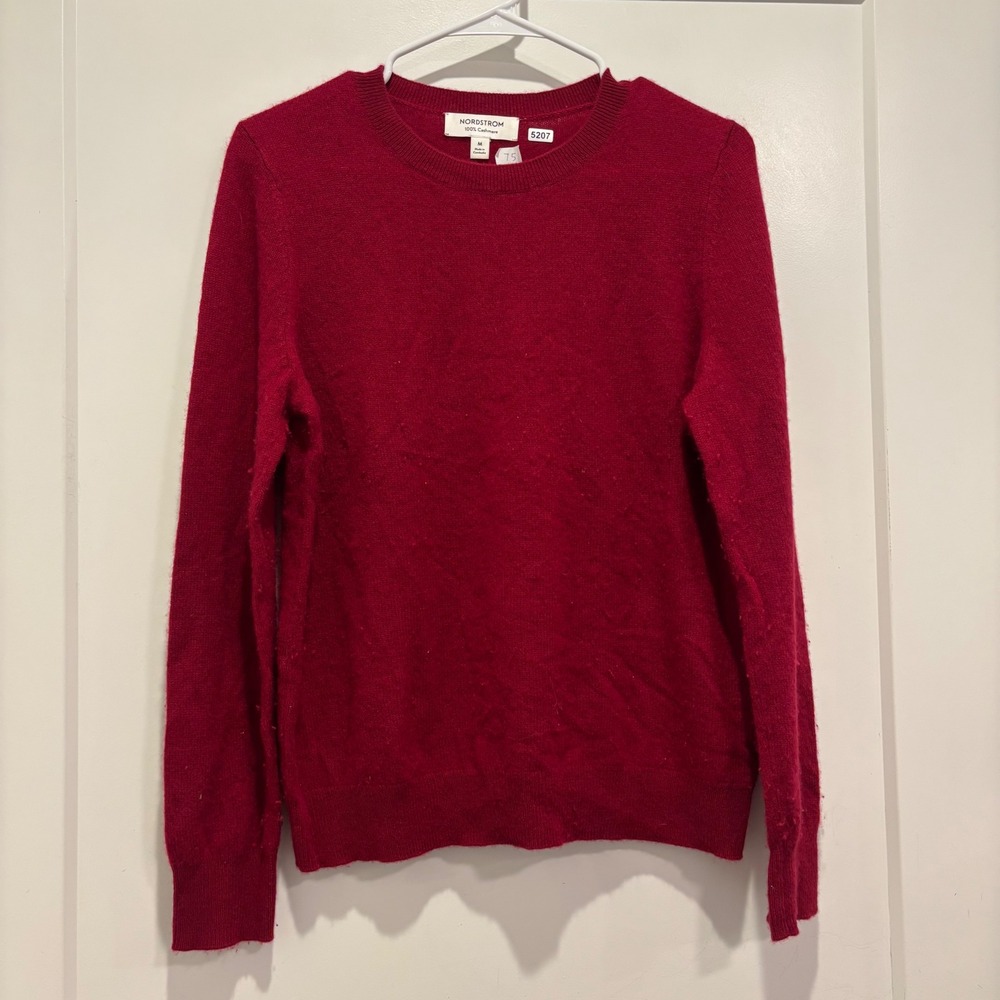 Nordstrom Women Red 100% Cashmere Crewneck Long Sleeve Knit Sweater Size M